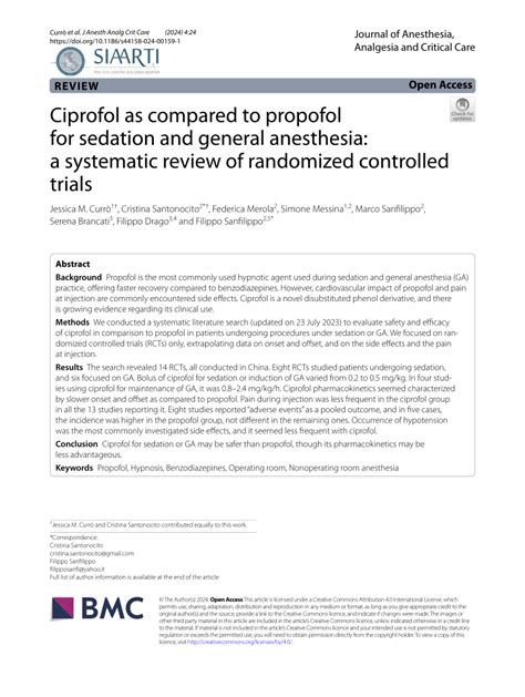 Ciprofol As Compared To Propofol For Sedation And General Anesthesia A Systematic Review Of Randomized Controlled Trials Journal Of Anesthesia Analgesia And Critical Care Full Text Ciprofol As Compared To Propofol For Sedation And General Anesthesia A Systematic Review Of Randomized Controlled Trials Journal Of Anesthesia Analgesia And Critical Care Full Text