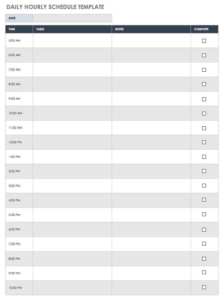 Daily Hourly Schedule Template Daily Hourly Schedule Template