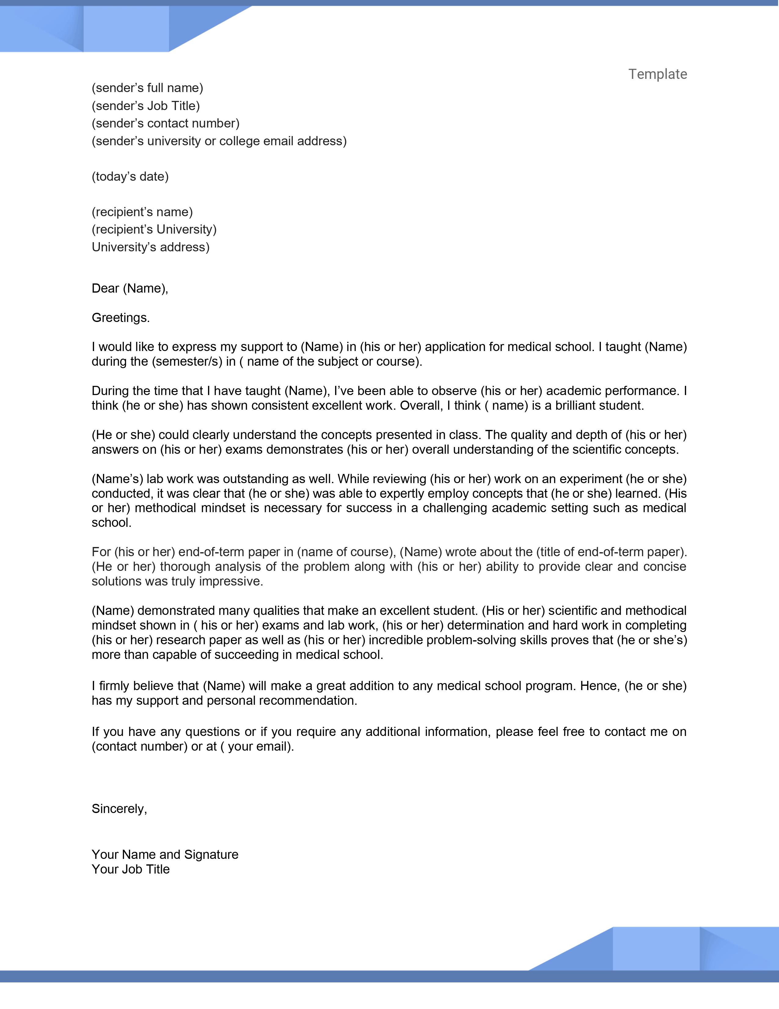 Example Of A Letter Of Recommendation