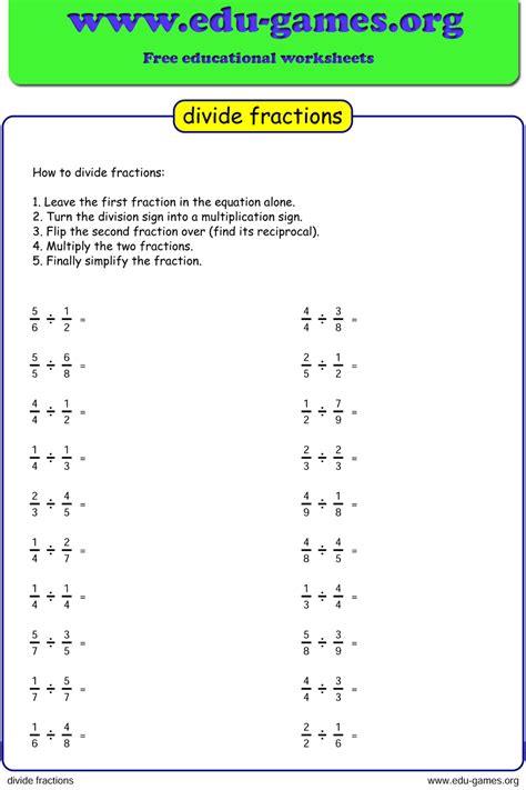 Fraction Division Worksheets Free Divisonworksheets Com Fraction Division Worksheets Free Divisonworksheets Com