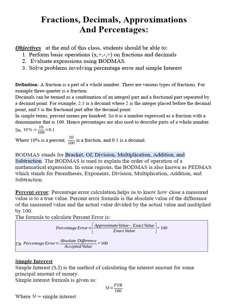 Fractions Decimals And Approximations Basic Operations On Fractions And Decimals Educational Moral