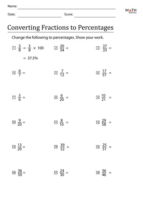 Free Fractions To Percentages Worksheets Pdf Brighterly Com