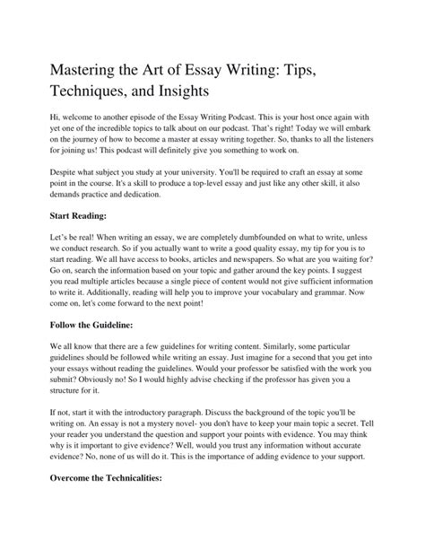 Mastering The Art Of Essay Writing Tips And Techniques For Success