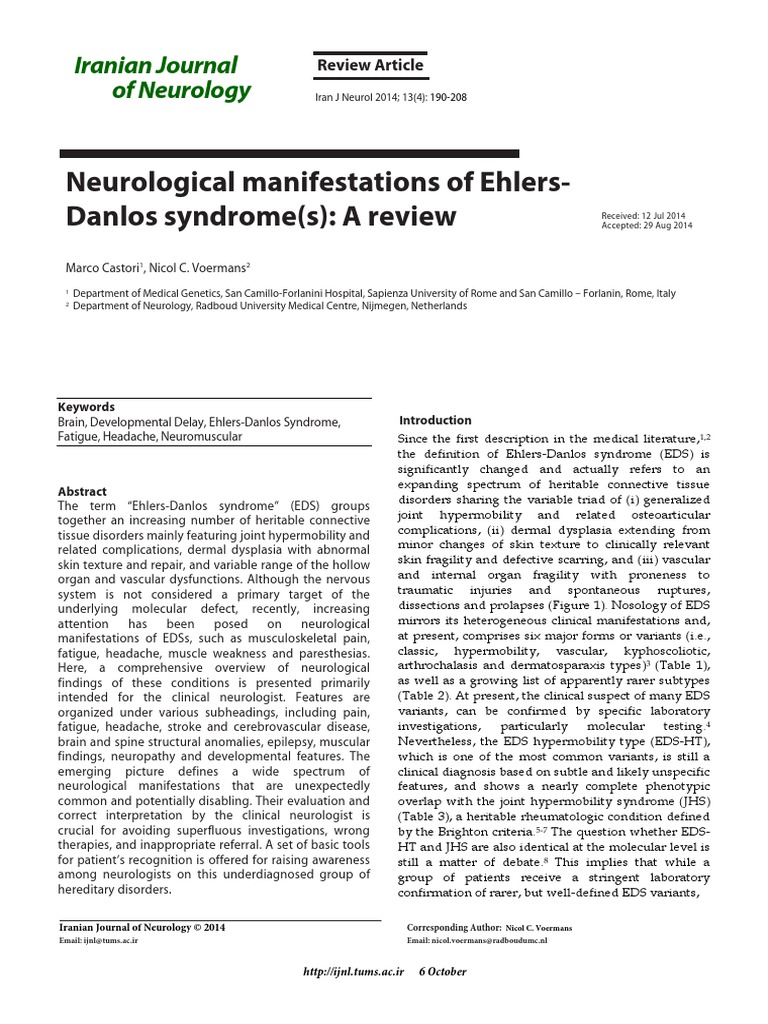 Neurological Manifestations Of Ehlers Danlos Syndrome S A Review Neurological Manifestations Of Ehlers Danlos Syndrome S A Review