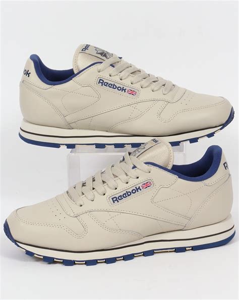 Reebok Classic Leather Trainers Ecru Navy Shoes Utility Mens