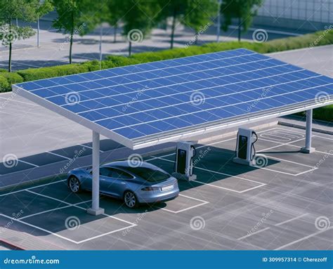 Solar Powered Charging Station Green Energy For Electric Cars Stock