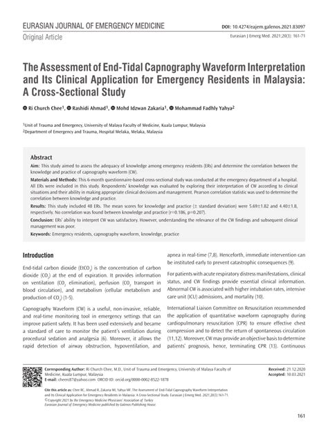 The Assessment Of End Tidal Capnography Waveform Interpretation And Its Clinical Application For Emergency Residents In Malaysia A Cross Sectional Study Eurasian Journal Of Emergency Medicine The Assessment Of End Tidal Capnography Waveform Interpretation And Its Clinical Application For Emergency Residents In Malaysia A Cross Sectional Study Eurasian Journal Of Emergency Medicine