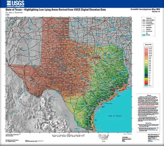 Usgs Scientific Investigations Map 3050 State Of Texas Highlighting Low Lying Areas Derived From Usgs Digital Elevation Data