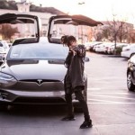 Jaden Smith poses with Tesla Model X