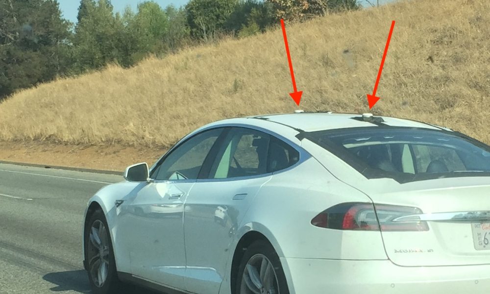 Tesla Model S testing with LIDAR pucks near HQ