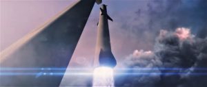 SpaceX's BFR booster and spaceship lift off on the first private, crewed mission around the Moon. (SpaceX)