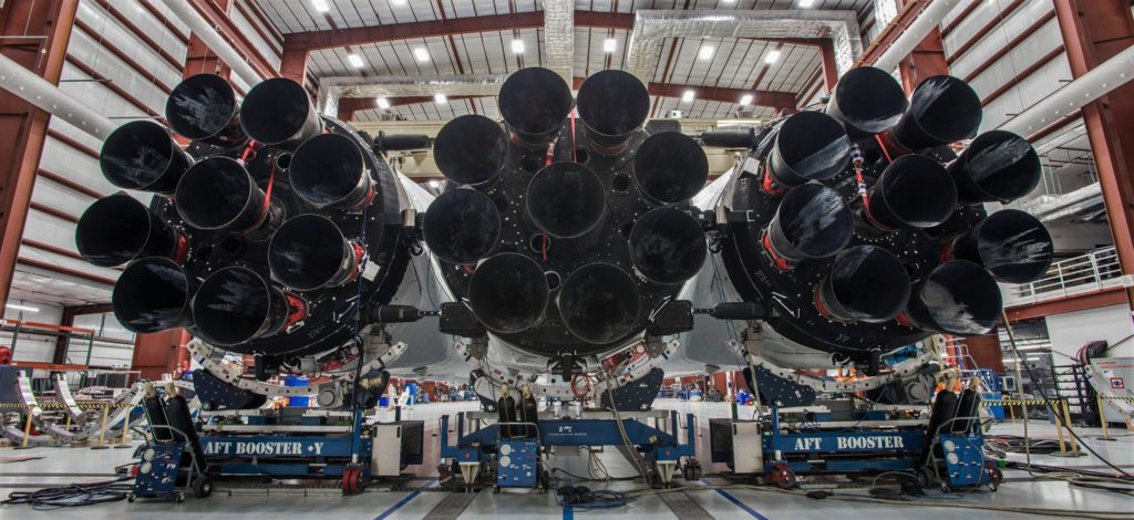 Falcon Heavy prior to its successful Feb 2018 debut. (SpaceX)