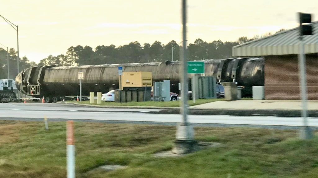 SpaceX Facebook group member Joshua Murrah captured two great photos of the second Falcon Heavy side booster to arrive in Florida in the last month. (Joshua Murrah, 01/17/19)