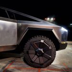 Tesla Cybertruck futuristic aero wheel makes debut in Los Angeles unveiling event on Nov. 21, 2019 (Photo: Teslarati)