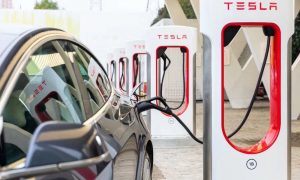 Tesla Model 3 charging at V3 Supercharger in Jinqiao, Shanghai