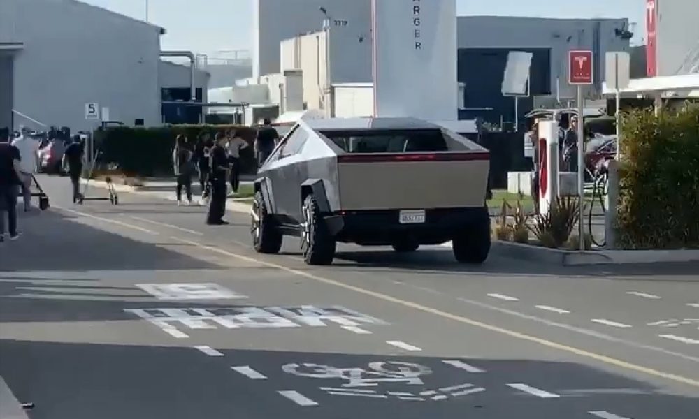 Tesla Cybertruck filming a segment for Jay Leno's Garage at the Design Center in Hawthorne, CA