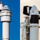 Boeing's Starliner and SpaceX's Crew Dragon spacecraft stand vertical at their respective launch pads in December 2019 and January 2020. Crew Dragon has now performed two successful full-up launches to Starliner's lone partial failure. (Richard Angle)