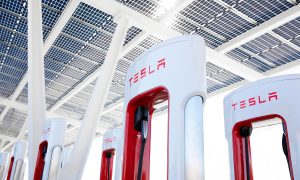 tesla supercharger with solar array