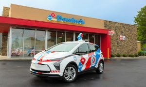 chevy bolt ev with domino's branding