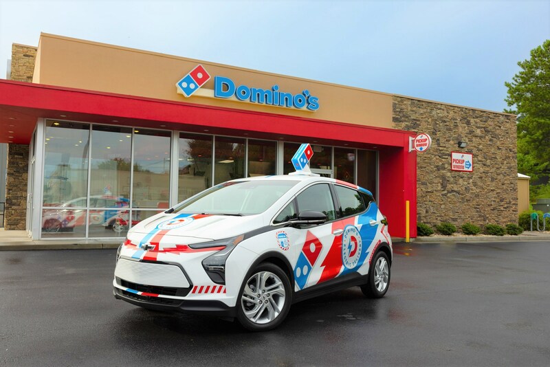 chevy bolt ev with domino's branding