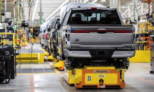 ford f-150 lightning trucks on a production line