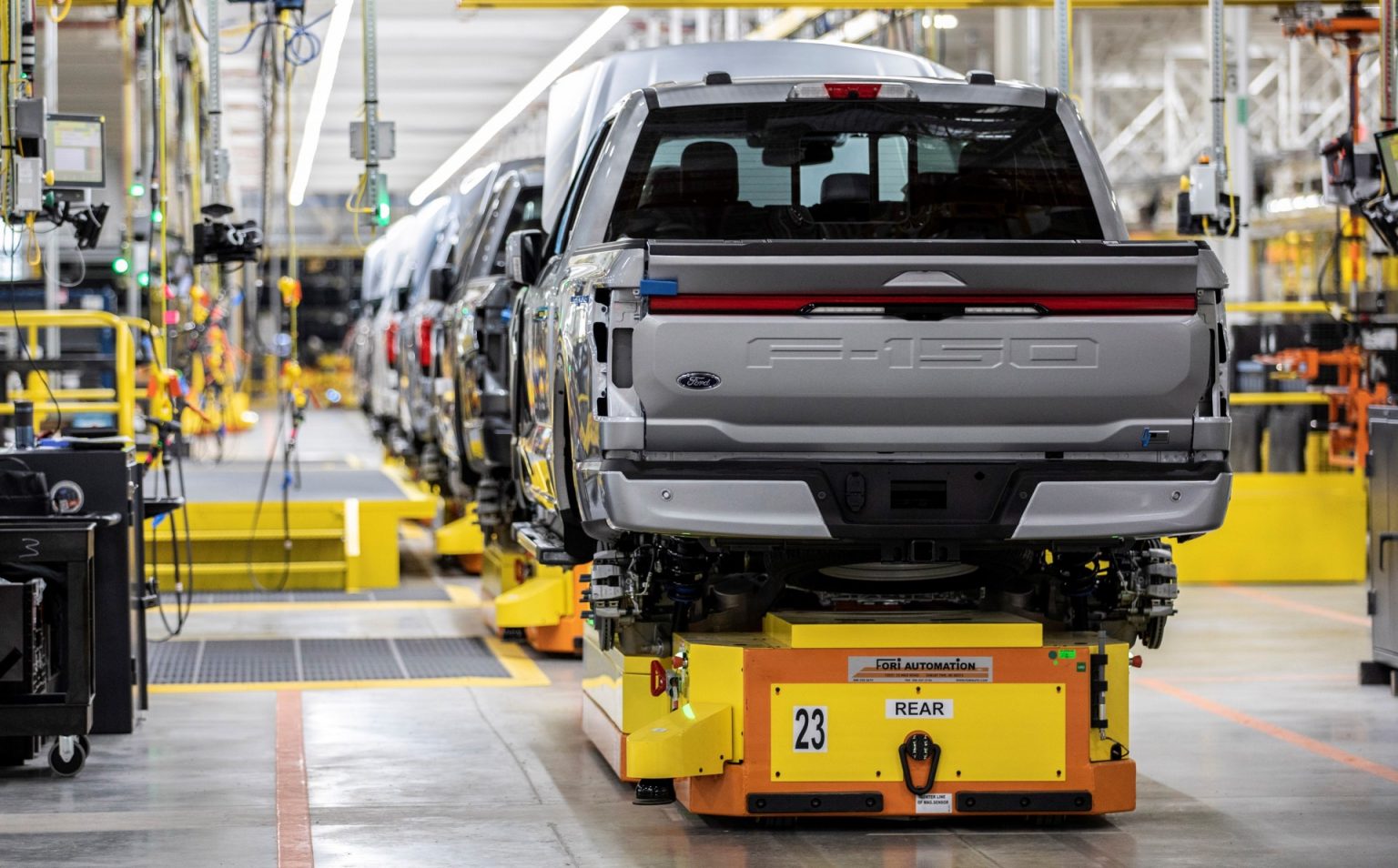 ford f-150 lightning trucks on a production line