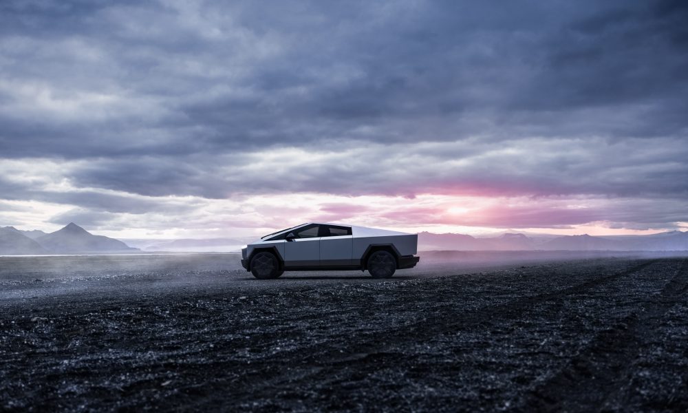 tesla cybertruck surrounded by clouds